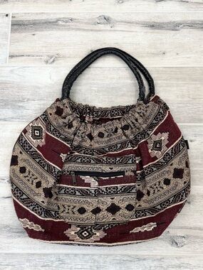 Sorpresa Bohemian Patterned Maroon Black Gold Shoulder Tote Bag